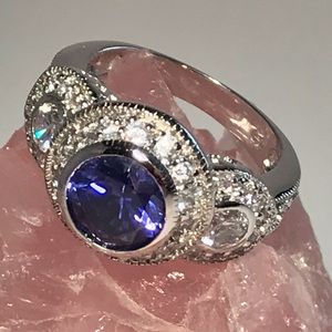 Sterling man made Sapphire & CZ Ring